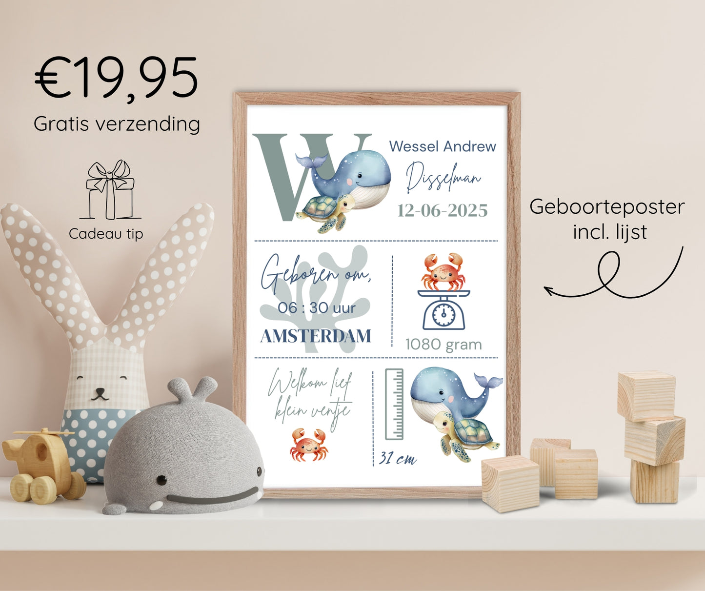 Geboorteposter in lijst