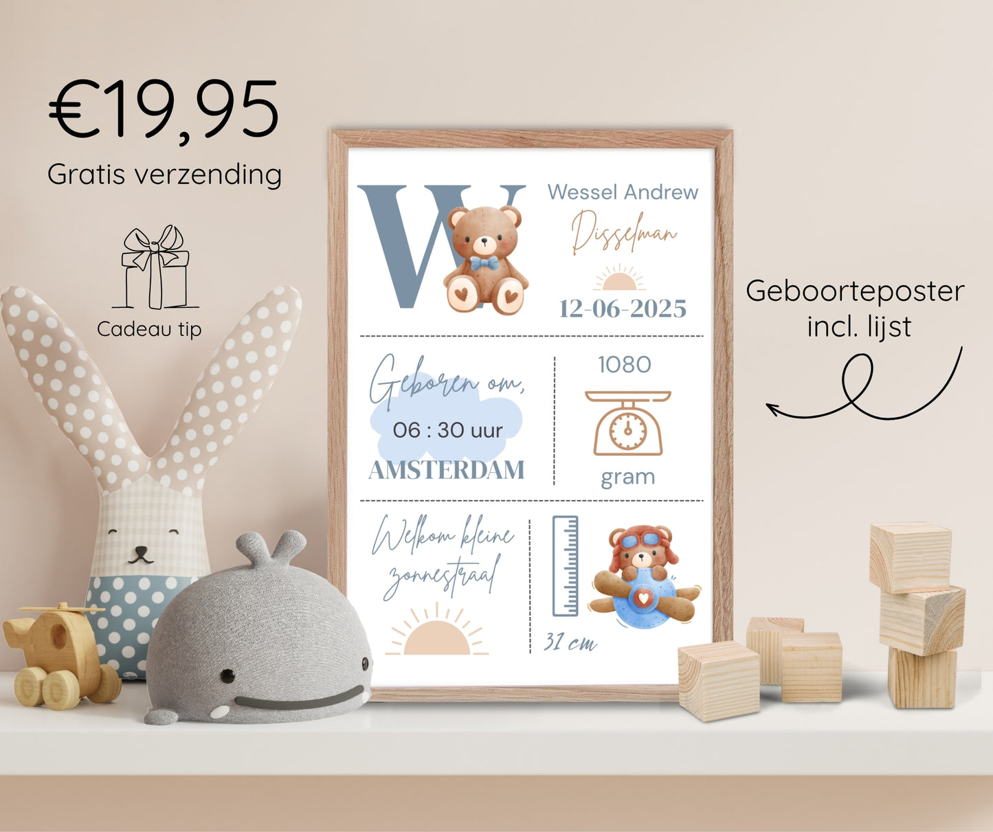 Geboorteposter in lijst