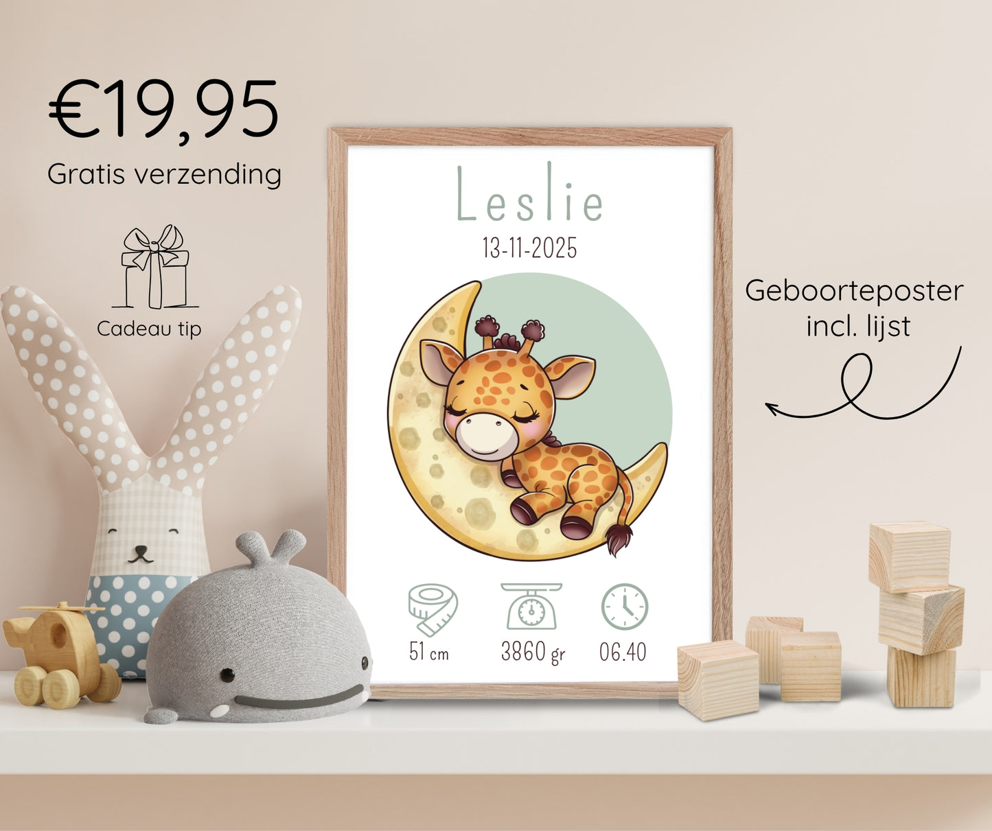 Geboorteposter in lijst