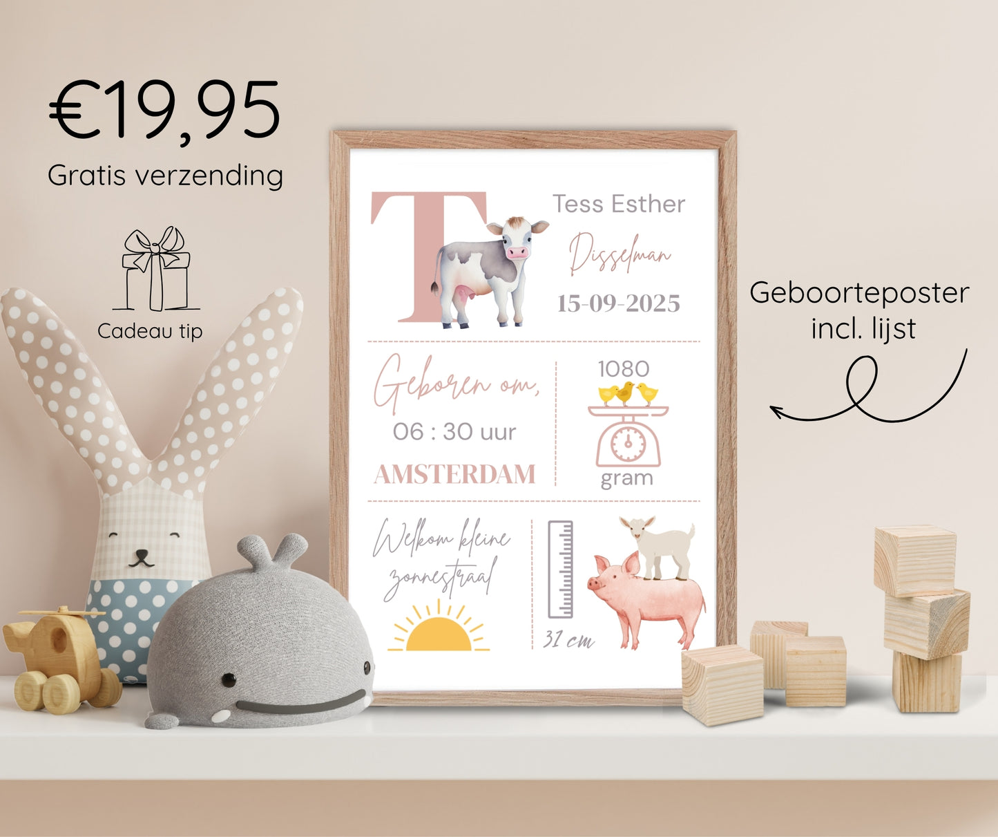 Geboorteposter in lijst