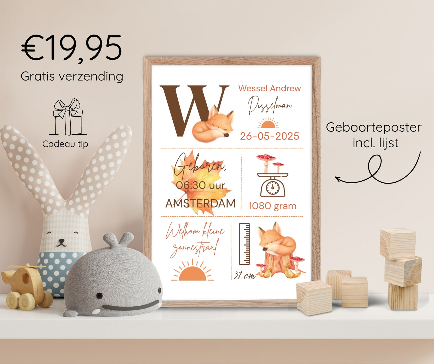 Geboorteposter in lijst