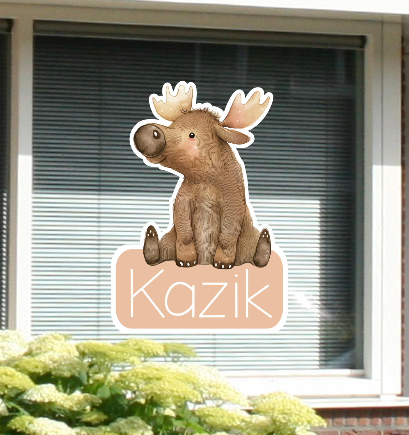 Geboortesticker met de afbeelding van een eland. gepersonaliseerd met naam.
