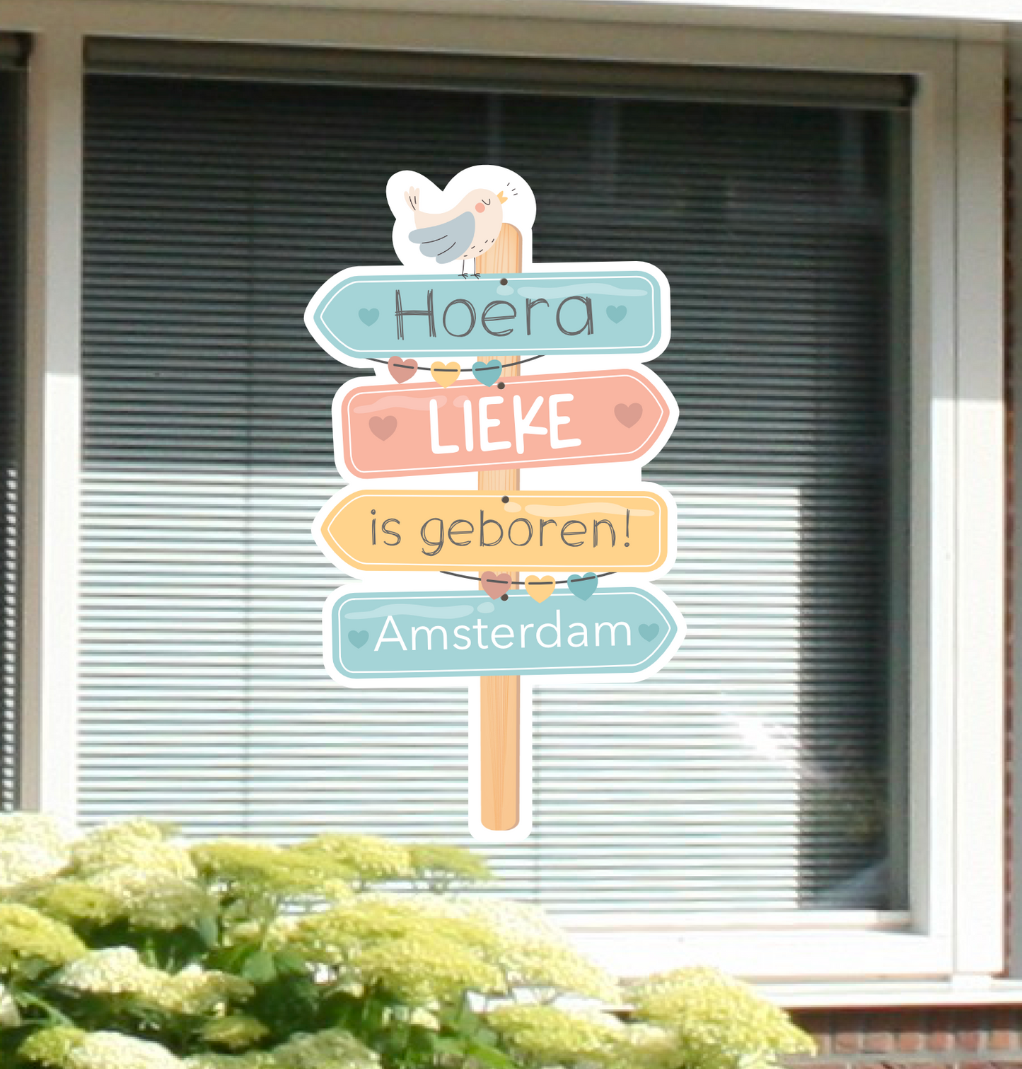Geboortesticker wegwijzer met naam