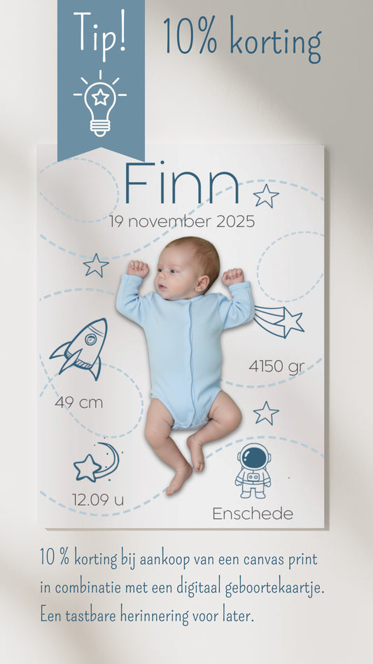 Dig. geboortekaartje en canvas print 10% korting