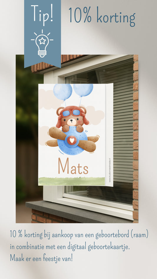 Dig. geboortekaartje en geboortebord raam 10% korting