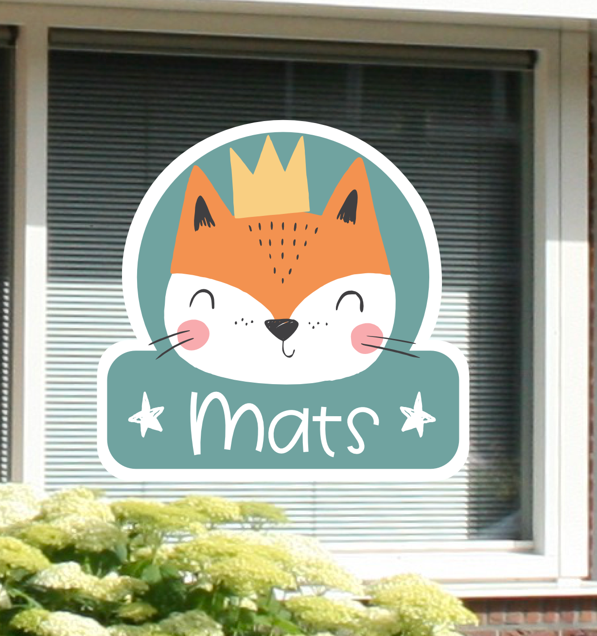Geboortesticker met naam en de afbeelding van een Vos.
