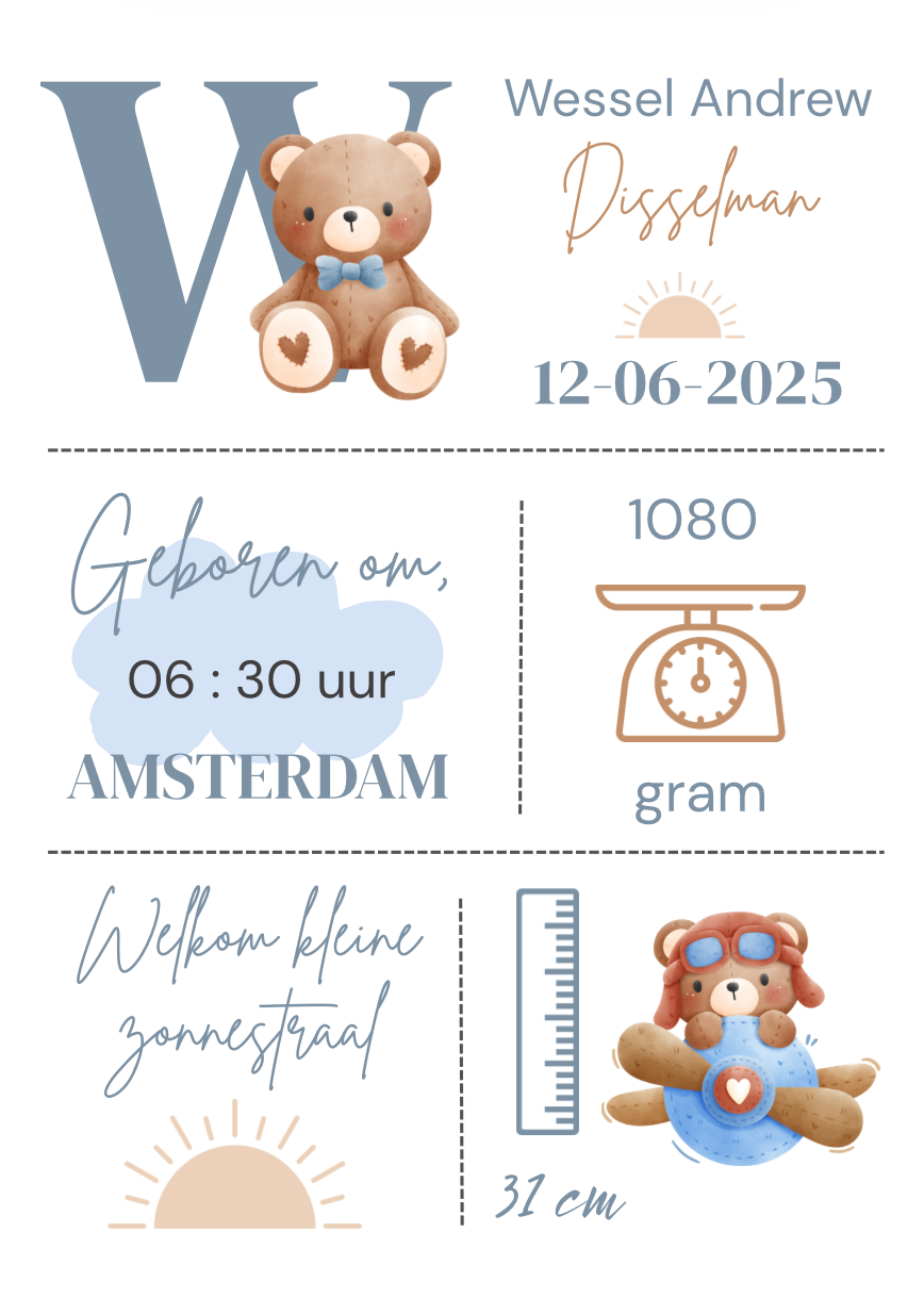 Geboorteposter in lijst