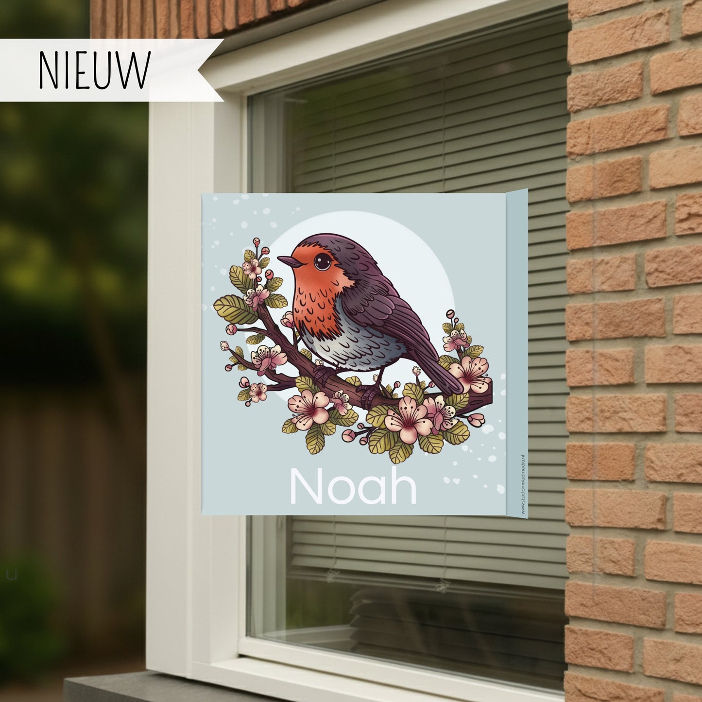 Geboortebord raam vierkant | vogeltje