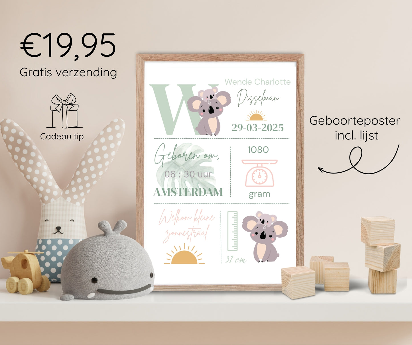 Geboorteposter in lijst