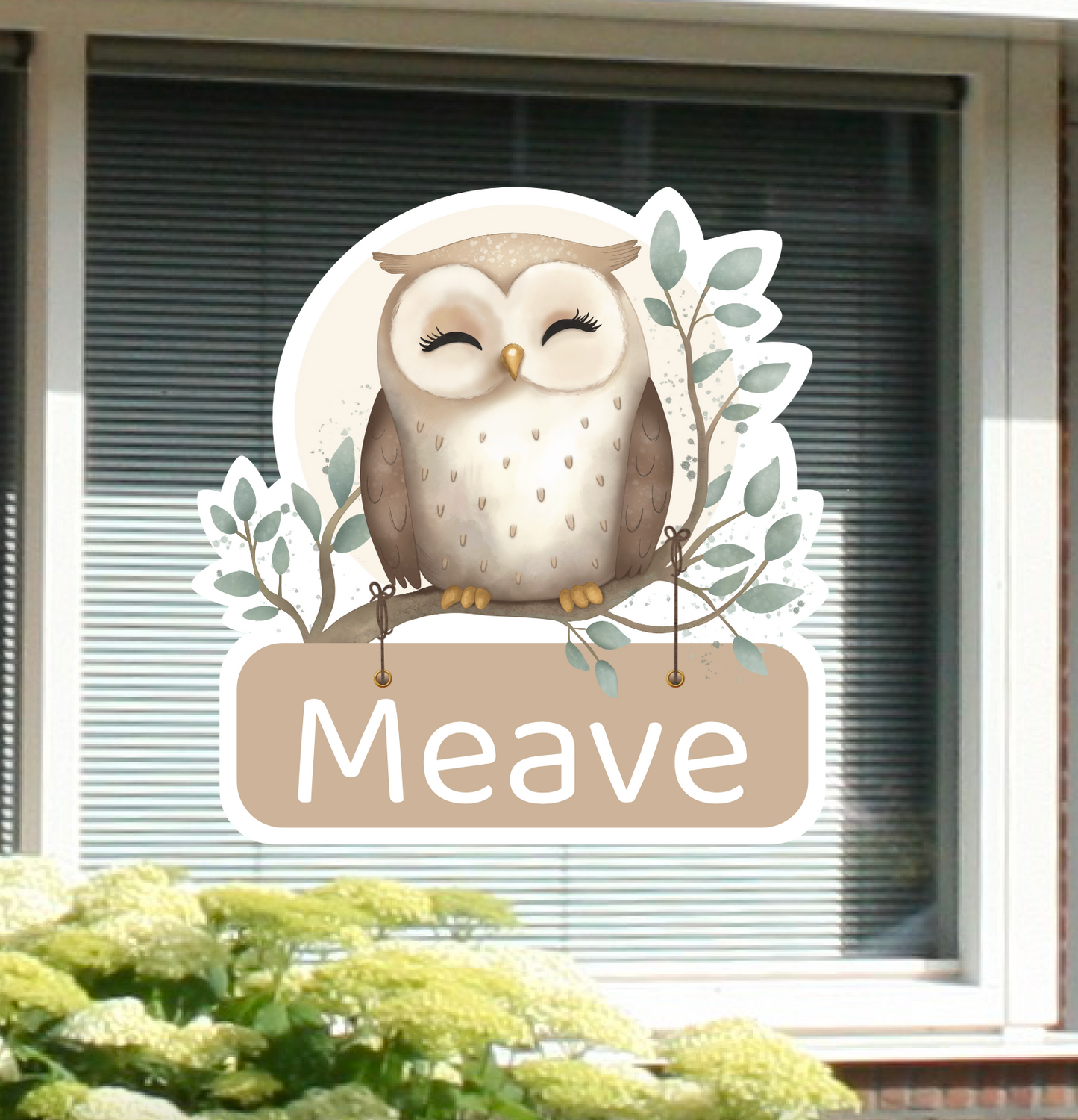 Geboortesticker van een uil, met naam.