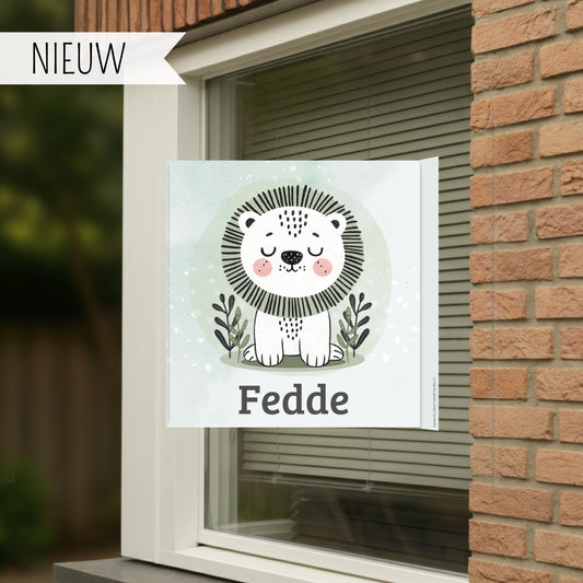 Geboortebord voor op het raam met de afbeelding van een leeuw