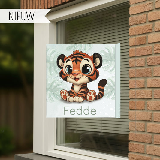 Geboortebord voor op het raam met de afbeelding van een leeuw