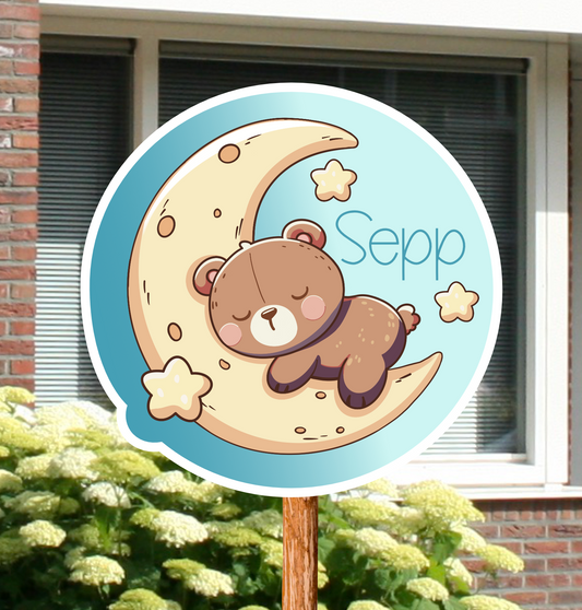 Geboortebord  van een beertje op de maan