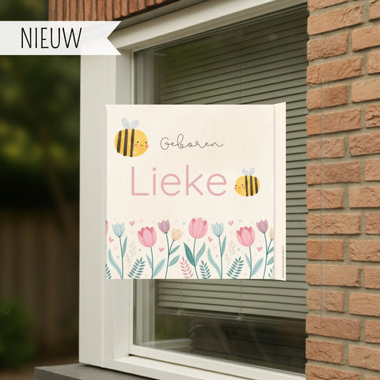 Geboortebord bloemen en bijtjes