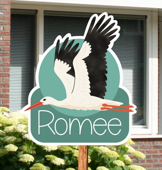 Geboortebord ooievaar turq