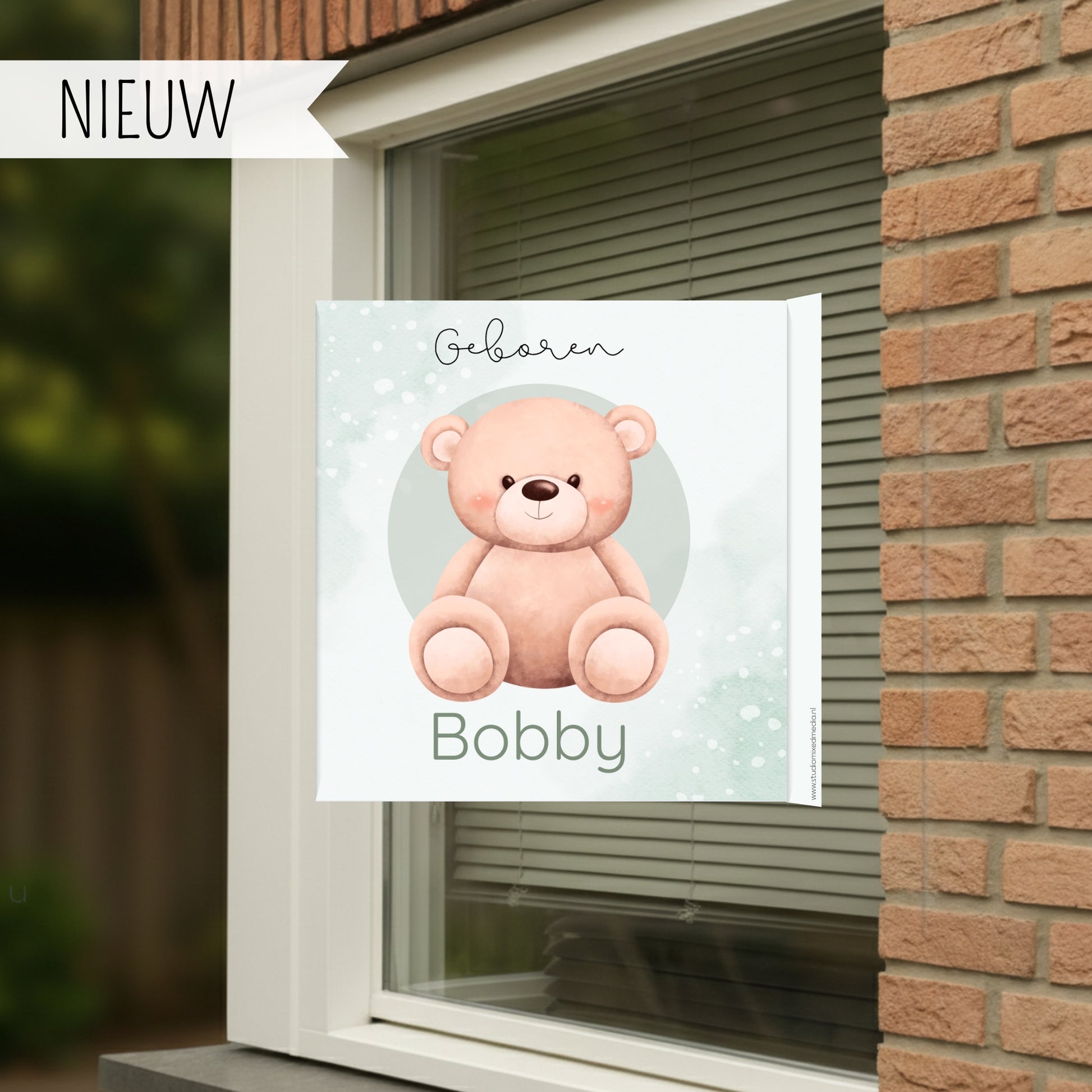 Geboortebord raam beertje
