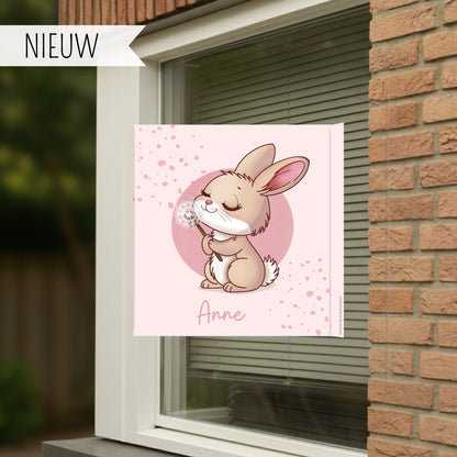 Geboortebord voor op het raam met de afbeelding van een konijn