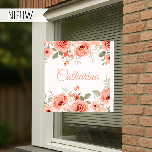 Geboortebord raam met bloemen