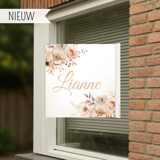 Geboortebord raam met bloemen