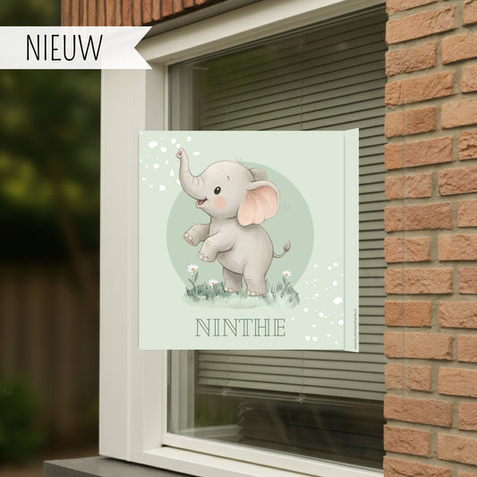 Geboortebord raam olifantje