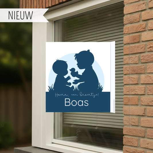 Geboortebord raam silhouet broertjes