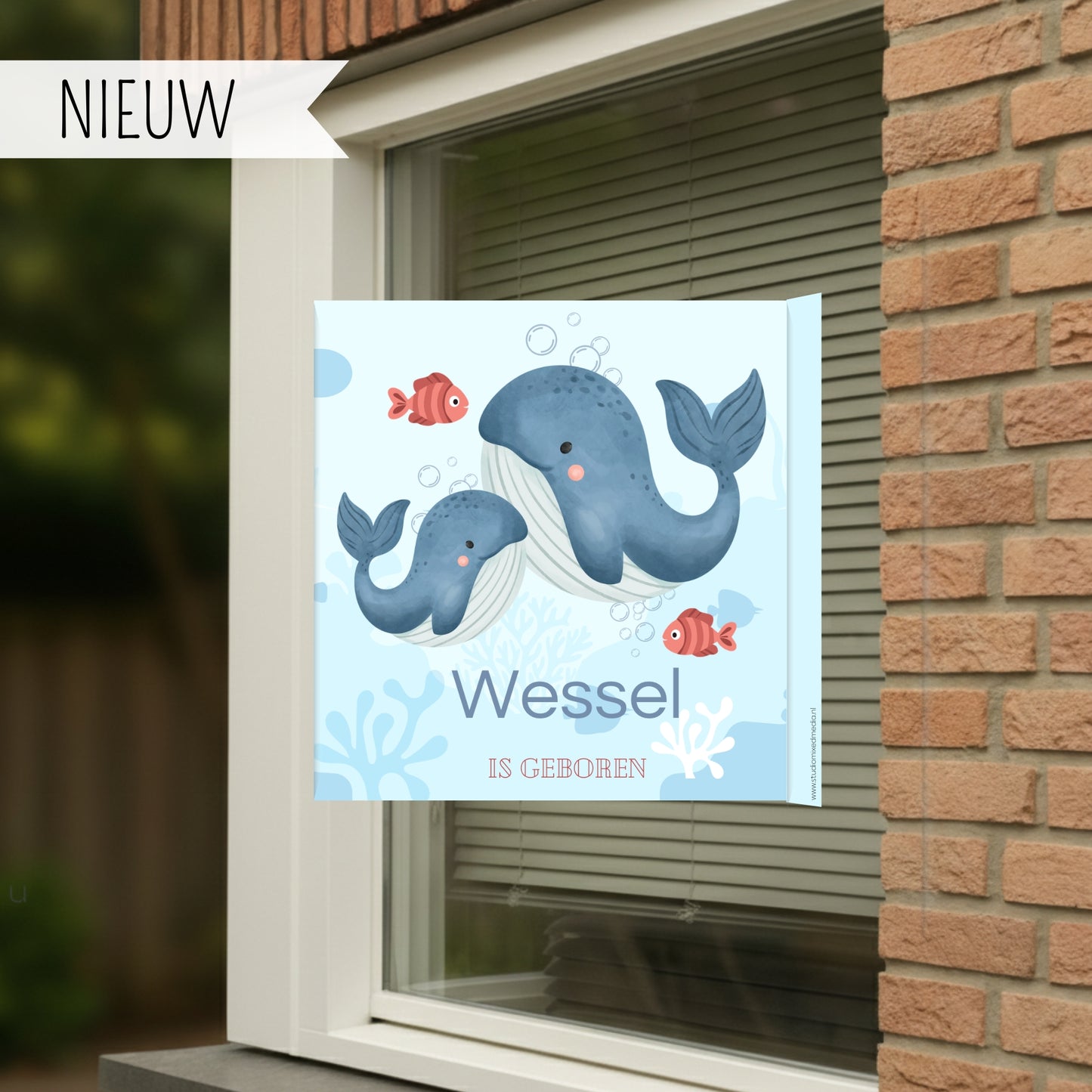 Geboortebord raam walvissen