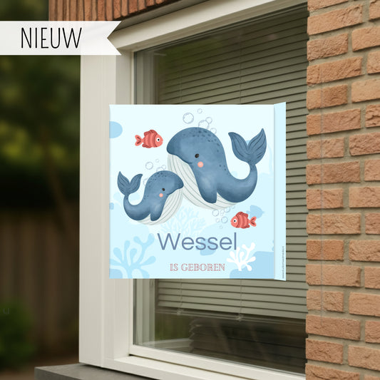 Geboortebord raam walvissen