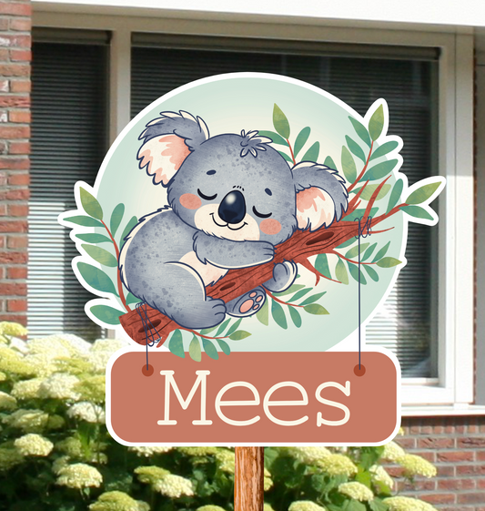 Geboortebord voor in de tuin met een koala.