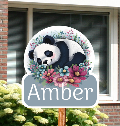 Geboortebord tuin panda in bloemen