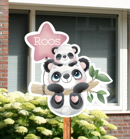Geboortebord voor in de tuin van een panda.