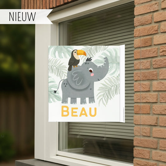 Geboortebord voor op het raam olifant