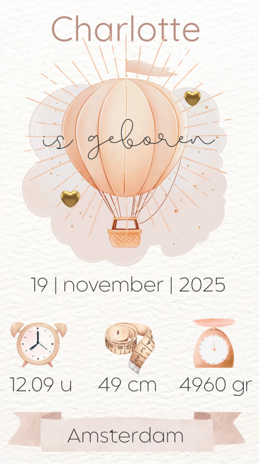 Printbaar bestand van het digitale geboortekaartje