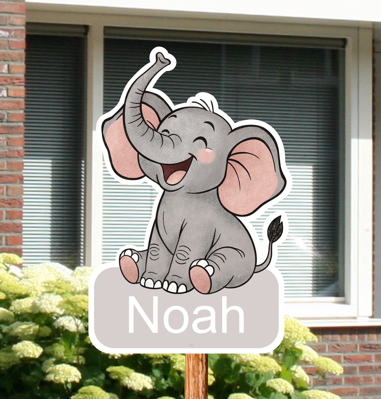 12Geboortebord tuin | Olifantje beige grijs