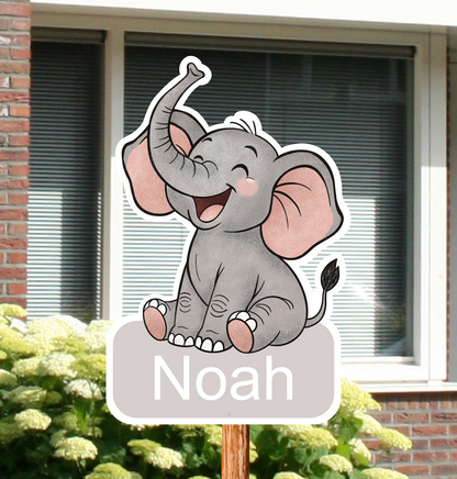 12Geboortebord tuin | Olifantje beige grijs