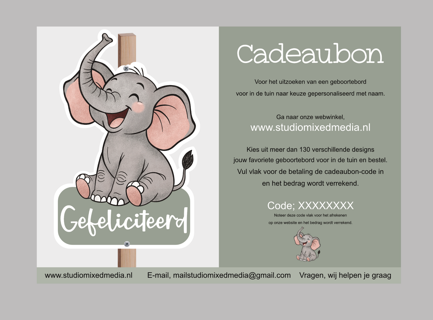 Cadeaubon voor een geboortebord voor in de tuin.