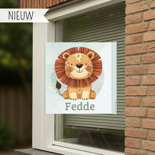 Geboortebord voor op het raam met de afbeelding van een leeuw
